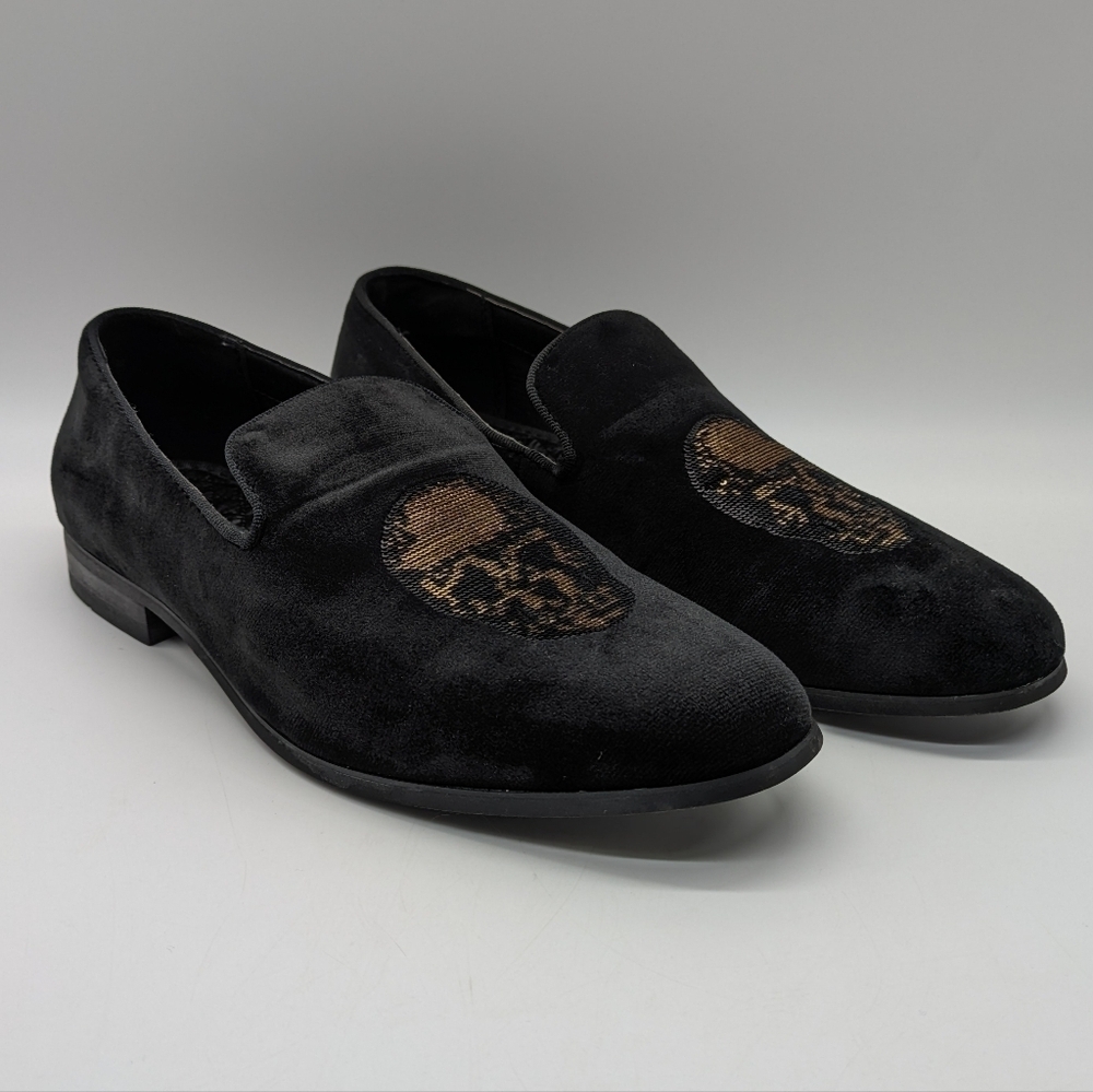 INC Black Velvet Gold Sequin Skull Slip On Shoe 8.5